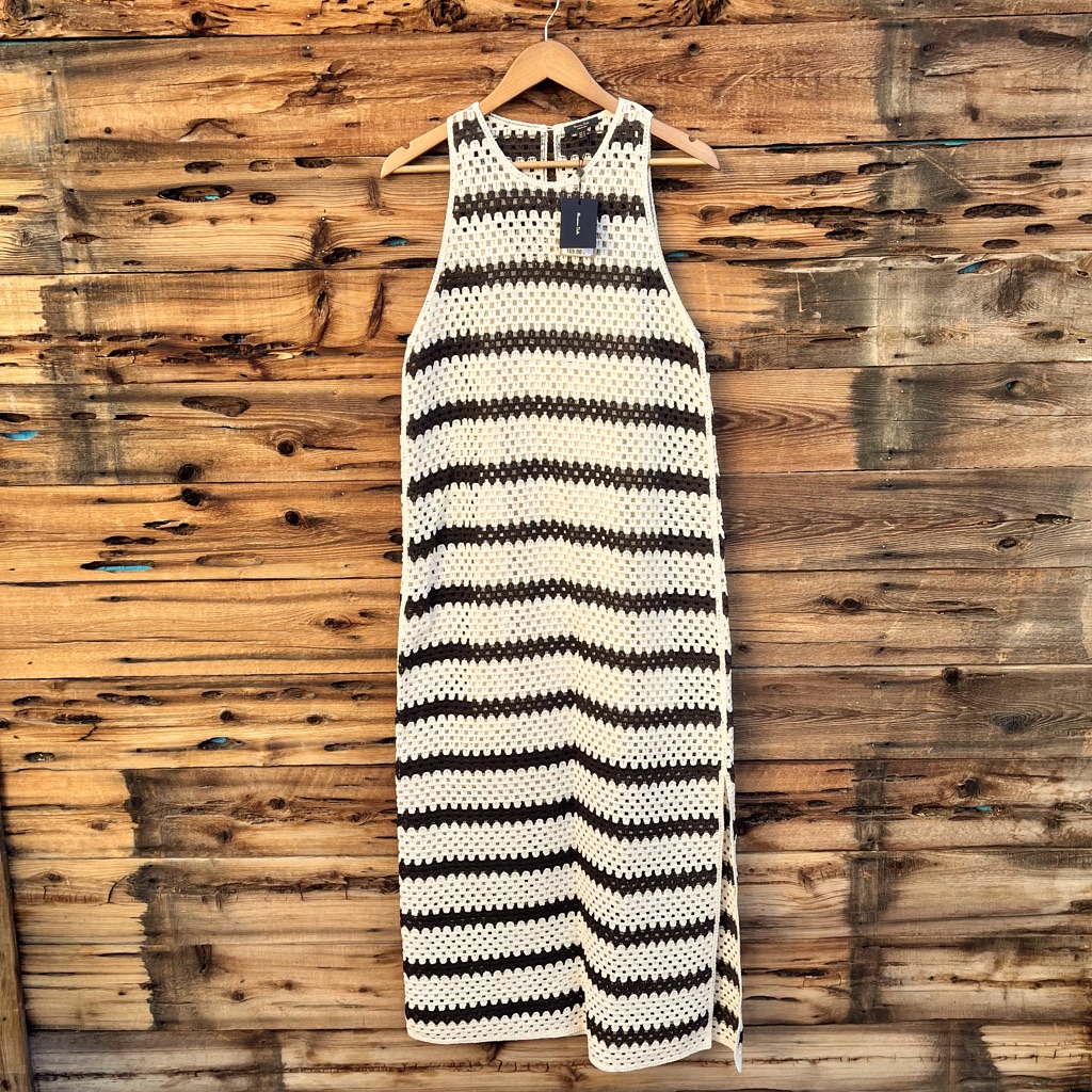 Massimo Dutti | Nwt Black Cream Striped Crochet Maxi Dress M